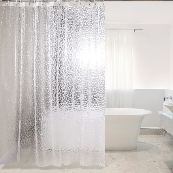 Skimmelsikker bruseforhæng 180 x 200 cm semi-transparent badeforhæng Eva vandtæt vaskbart 3d badeforhæng med 12 ringe badeværelsesforhæng PVC-fri