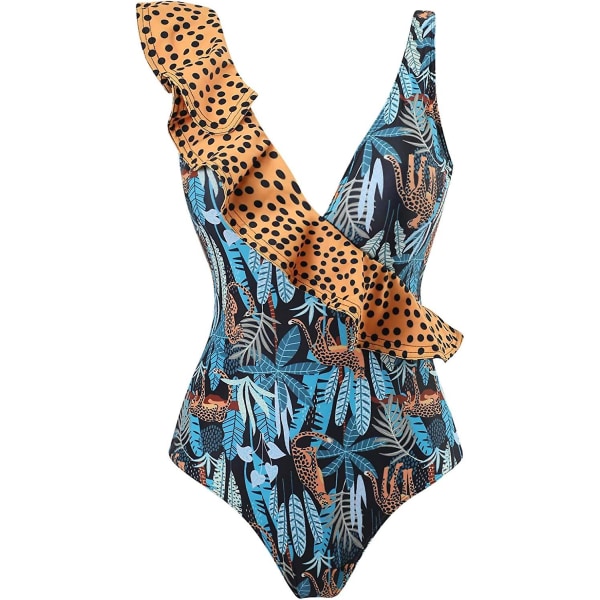 Eldel Badedrakt for Kvinner, Hel Badedrakt, Tettsittende Retro Trykk XL 03 Blue