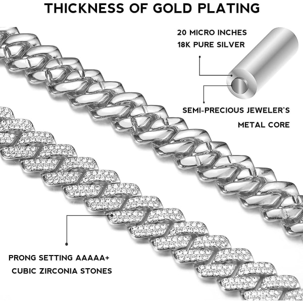 Cuban Links Chain 13mm Iced Out Cuban Link Halsband Guld Silver Pläterad Halsband Kedja Diamantkedja Hip Hop Smycken Present 14Mm