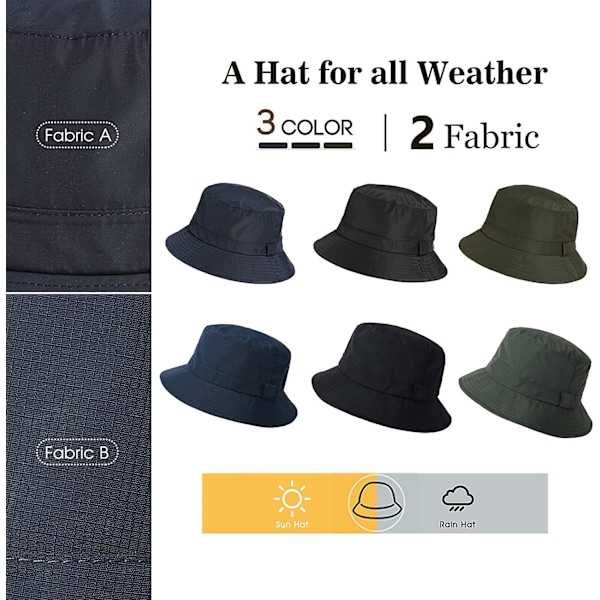 Vattentät Yetsye Bucket Hat för män och kvinnor för promenader, golf och safari - Regnhattar för damer Navy blue