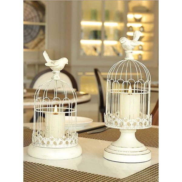 Dekorativa ljushållare för fågelbur, set med 2 shabby chic värmeljusburar, 10"/12" höga