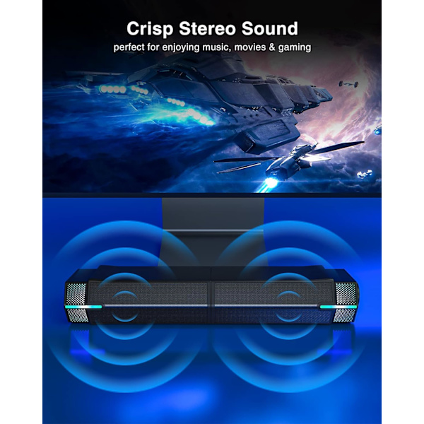 M28 Computerhøjttalere til PC-skærm, Bluetooth V5.3 PC Sound Bar - Kablet USB-drevet, Fantastisk stereolyd