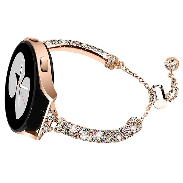 20mm Klokkereim for Samsung Galaxy Watch 6 40mm 44mm, Armbånd Kobber Armlenke Rose Gold Colorful Rhinestone