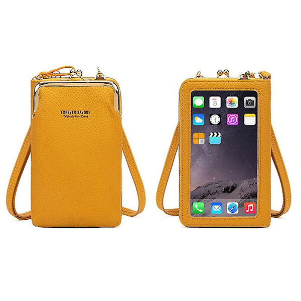 Stilfuld PU Læder Touch Screen Telefon Taske Pung Dame Crossbody Taske Yellow