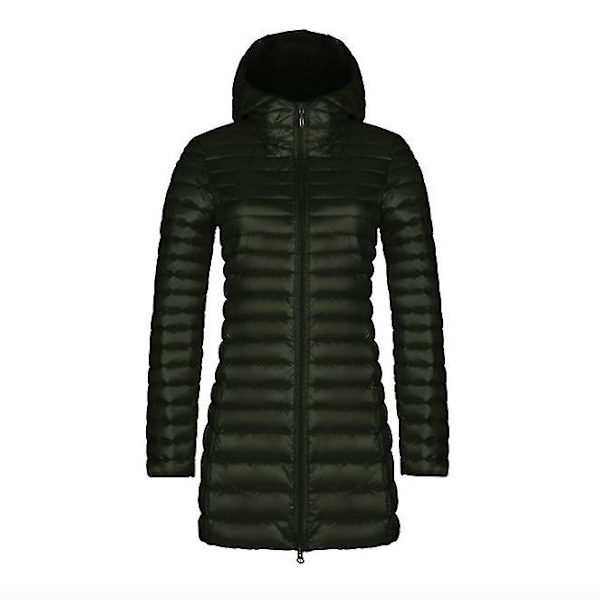 Efterår og vinter ny mode dunjakke kvindelig tynd sektion lang sektion hætteklædte koreansk version af den slanke store størrelse simple jakke Army Green XXL