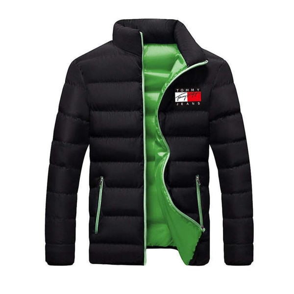 Herr vadderad kappa, midjelång, tjock dunjacka, vintervarm kappa, figursydd passform Black M