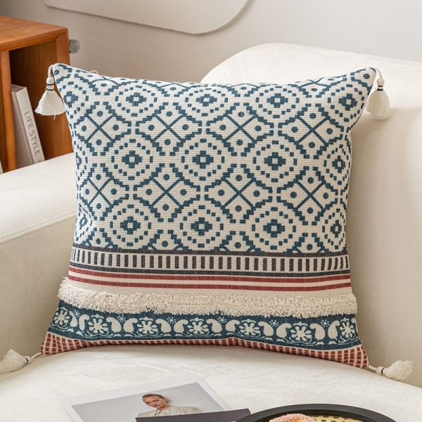 Boho Tuftattu Koristeellinen Heittotyynynpäällinen Sohvalle - Moderni Marokkolainen Tyynyliina Tupsuilla, Makuuhuone Olohuone Auto Hotelli, 18x18 Tuumaa AA004