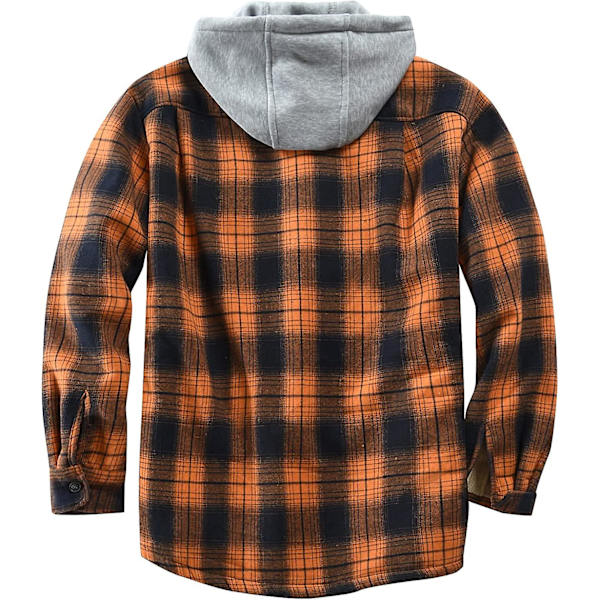 Rutete bomullsjakke for menn, fleeceforet flanellskjorte, Sherpa-jakke med knapper og hette for menn orange XL