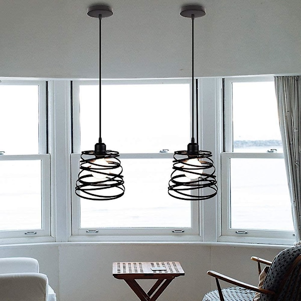 Pendellampe Industriell Design Fjærburform 20cm Metall Taklampe Jern Lampearmatur E27 40W, Svart (uten pære)