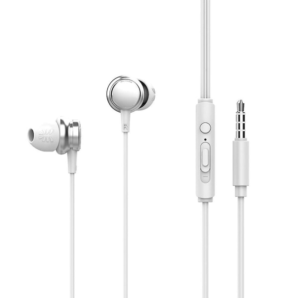 Trådbundna hörlurar i örat hörlurar med mikrofon, hörlurar med mikrofon och volymkontroll, bas kompatibel med Iphone, Apple, dator, bärbar dator white