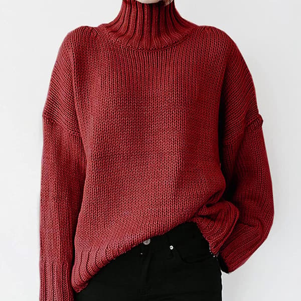 Dam Casual Långärmad Mock Neck Tröja Solid Comfy Oversized Turtleneck Stickade Tröjor