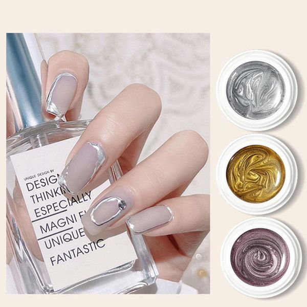 3 Malt Gel Polish, Gull Sølv Rose Gullfarget Negl Malt Gel Polish 3D Metall Gel Neglekunst Malingsgel Skulptur UV DIY Neglekunst Manikyr