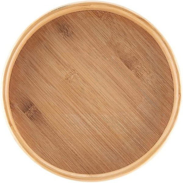 Rund serveringsbricka i bambu utan handtag Frukostbricka i trä, stor dekorativ matbricka för ottomansk, soffbord, frukost, dryck 12 tum