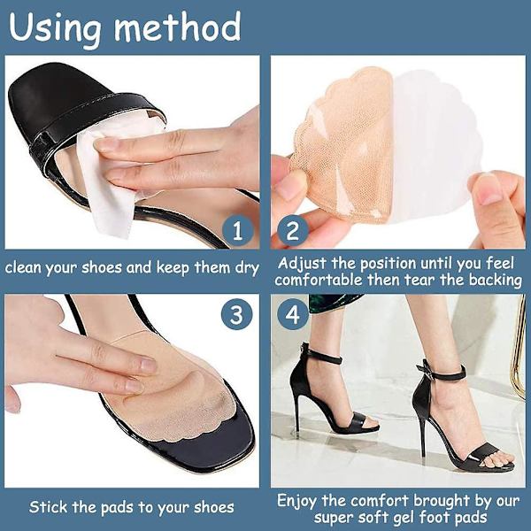 Metatarsal Pads, Fande 4 Par Gel Fodpuder, Forfodspuder, Høj Hæl Puder