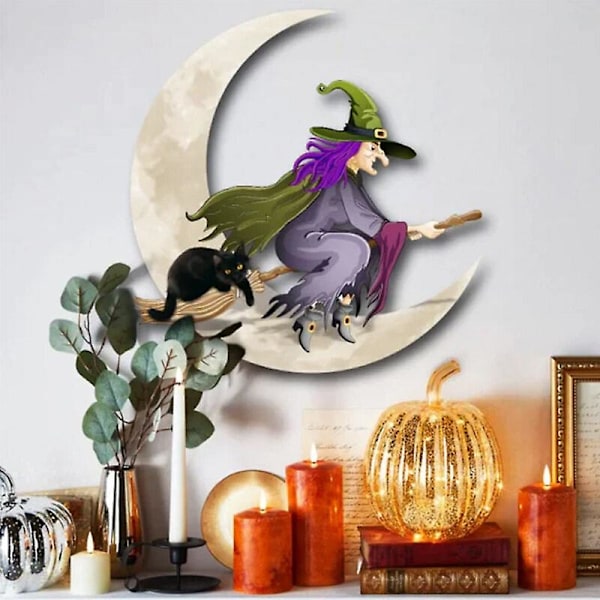 2023 Ny Bedste Rabat Måne Hængende Metal Halloween Heks Jern Kunst Metal Kunst Væg Silhouette Vedhæng Dekorationer 2023 Ny