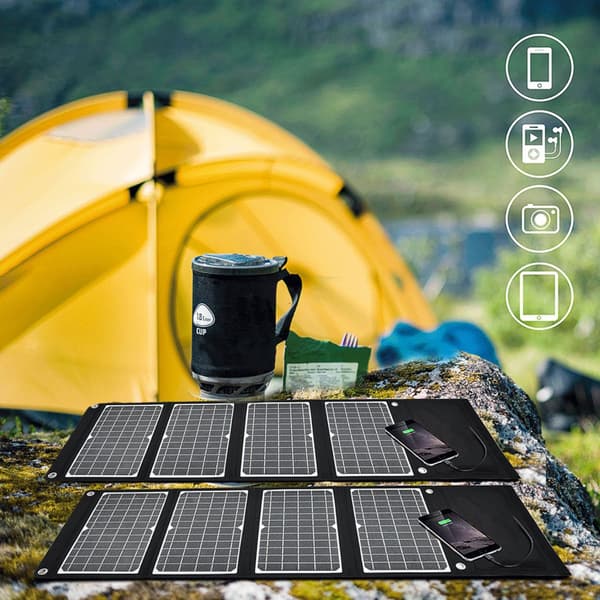 1 stk. 30W Bærbar Solcelleoplader, Udendørs Solcellepanel, Sammenfoldelig Solcellepose til Udendørs Vandreture og Camping