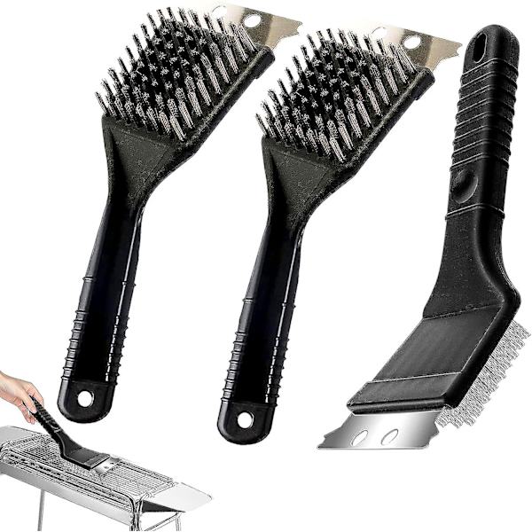 Grillbørste, Grillrensebørste, Grillbørste i rustfrit stål med langt isoleret håndtag til rengøring af grill 3Pcs