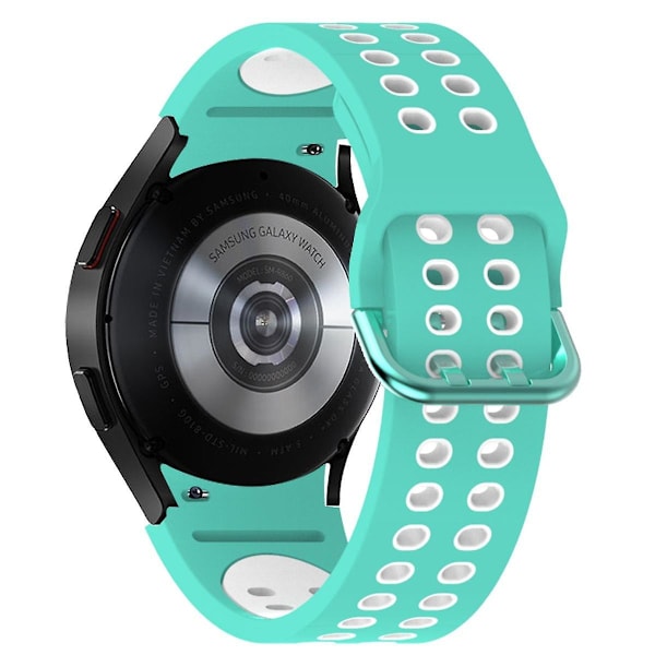 20mm Silikonarmband för Samsung Galaxy Watch 5 40mm/44mm/5 Pro 45mm med dubbelhåls spänne Cyan    White