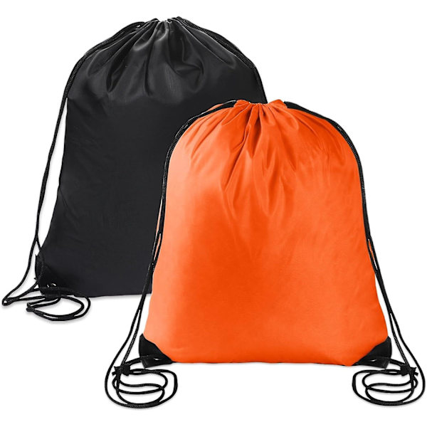 2 stk. Snøreposer PE-poser Snøre Gymbag Svart Oransje Snøreposer Snøresekk for Sport, Gym, Reise, Svømming, Strand