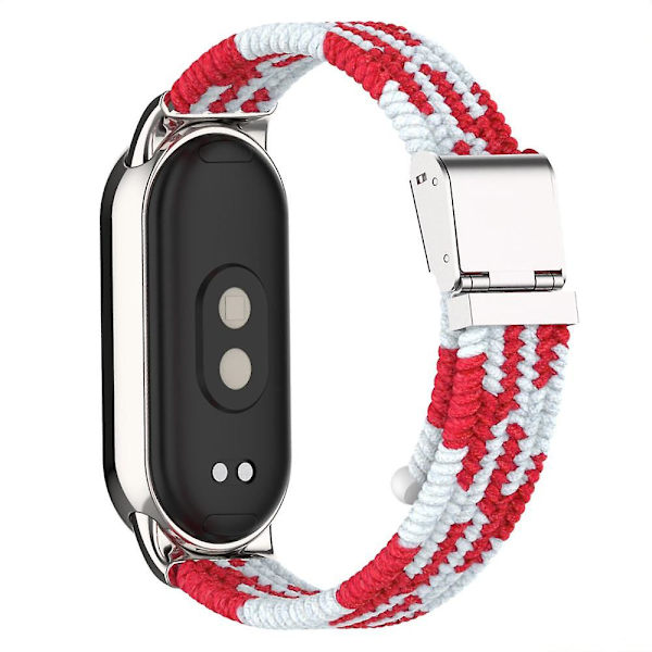 For Xiaomi Smart Band 8 Flettet Nylon Klokkereim Justerbar Spenne Elastisk Stropp Red White