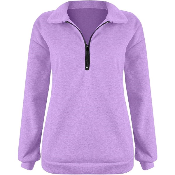 Dame Oversized Halvzip Trøje med Lange Ærmer - Efterårssweatshirt - Kvartzip Trendy Hoodie Outfits til Teenagere m0 purple XX Large