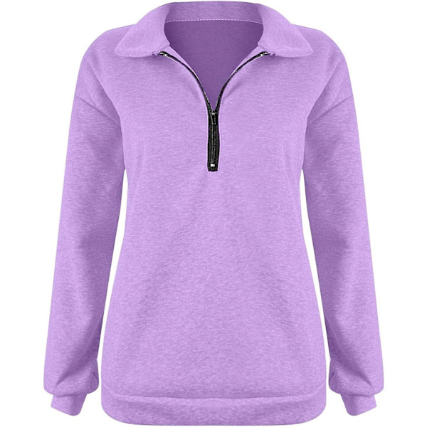 Naisten syksyn collegepaidat, Oversized puolivetoketjullinen pitkähihainen collegepaita, neljännesvetoketjullinen trendikäs huppari, asuja teineille m0 purple X Large