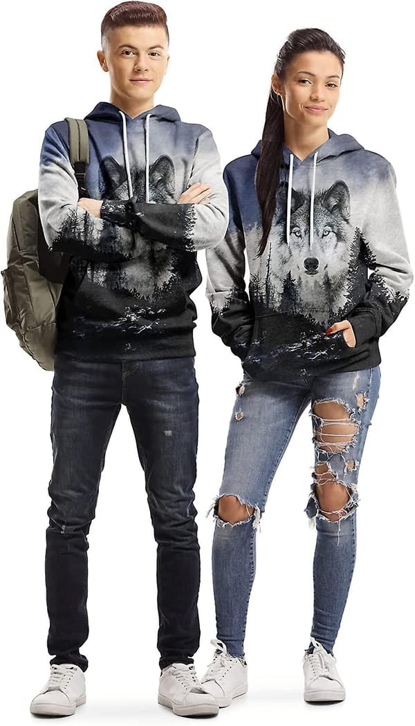 Herrehettegenser Morsom 3D-print Hettegenser Langermet Genser Pullover Jumper