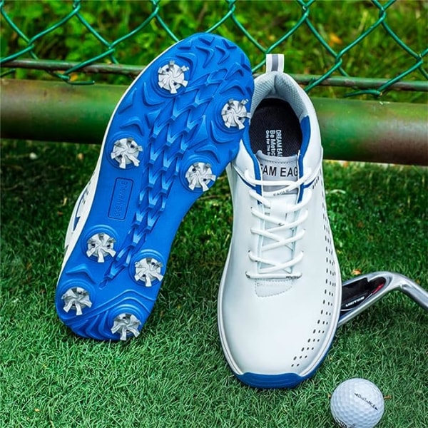 Golfträningsskor för män, vattentäta golfskor Outdoor Golf Sportträningssneakers med 8 spikar för golfare blue EU40