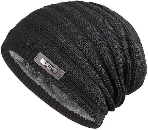 Herr Fleece Varm Stickad Mössa - Snygg Utomhusmössa