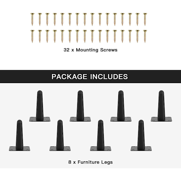 8 st 12 tums bordsben, raka koniska metallmöbelben svarta möbler i mitten av århundradet stolsfötter ersättningsben för soffa skåp soffbord stolsben Black 4 inch   10 cm