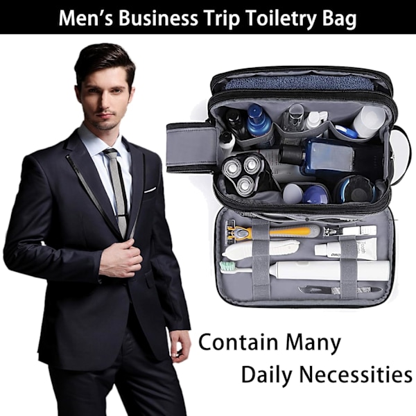 Toalettsats för Män, Vattentät Stor Tvålväsk Shaving Dopp Kit, Vattentät Kosmetisk Black