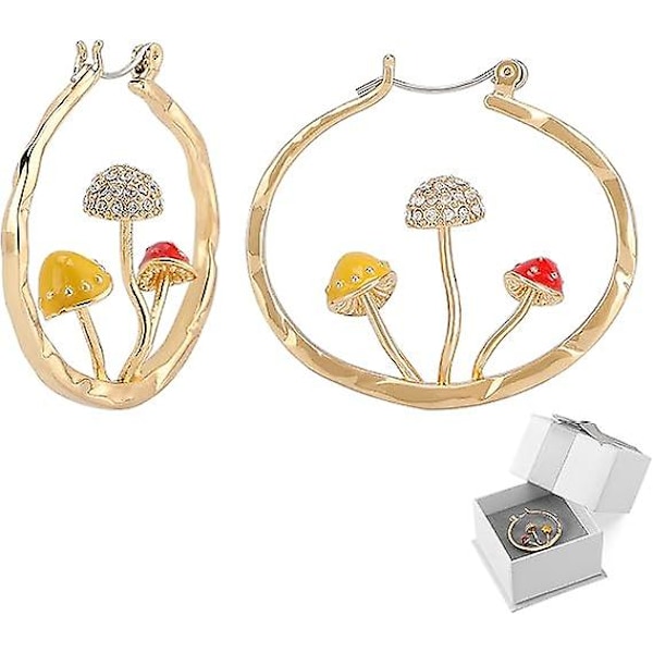 Svamp Øreringe til Kvinder, Svamp Hoop Dingle Øreringe, Guld Hoop Ørering Svamp Dingle, Svamp C-formede Store Øreringe til Kvinder Piger Gave, Ør