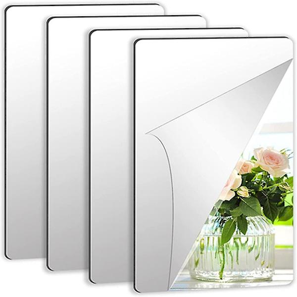 4-pack självhäftande akrylspegel, 4x 6 tum spegelplattor, flexibla plastspegelark väggstickers, 2 mm tjock spegel, ramlös liten spegel