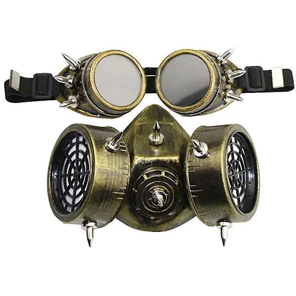 Retro Steampunk Gasmask för Halloweenfest Cosplay Maskerad Kostym Mask Gold