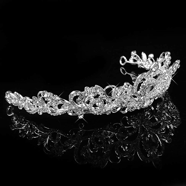 Krystal Tiara Sølv Krone Hårbøjle Hovedbeklædning Rhinestone Hår Smykker Dekor Acsergery Gave