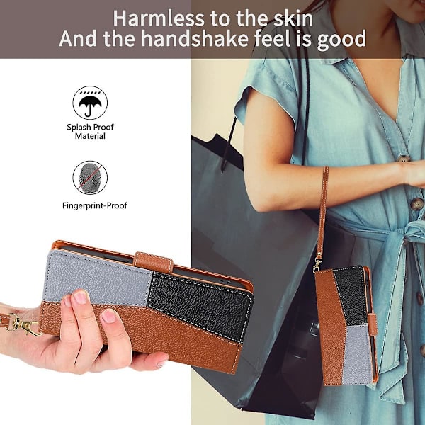 Splejset Læder Wallet Case Kompatibel med Samsung Galaxy S23 Ultra, Blød TPU Kofanger Beskyttelsescover med Håndstrop Green For Galaxy S23 Ultra