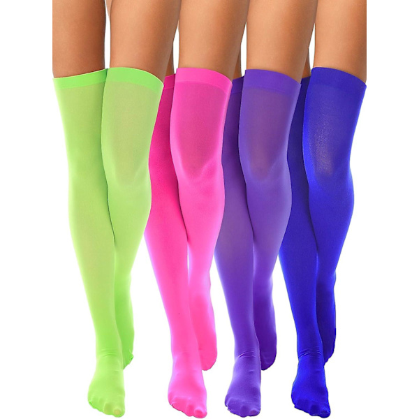 4 par silke lårhøye strømper i nylon for kvinner Halloween Cosplay kostyme Rose Red  Royal XL