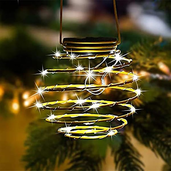 Aurinkospiraali LED-lyhty, aurinkopuutarhavalo ulkokäyttöön, koristeellinen riippuvalo, puutarha, patio, kuisti yellow circle white light