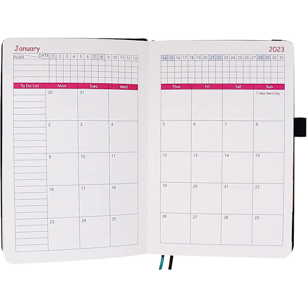 A5 2023 Kalender Ugeoversigt Fra Jan Til Dec 2023, Ugentlig Kalender Med Tid, Produktivitets Daglig Planlægger Med Månedlige Faner, Syrefrit Papir 100gsm, Hardcover,