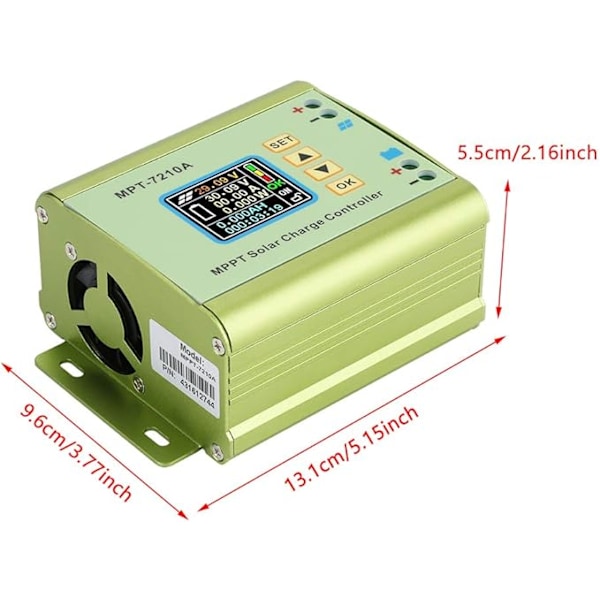 Grön Solpanel Laddare, MPT-7210A Aluminium Legering LCD Display MPPT Solpanel Laddningsregulator för Batteri