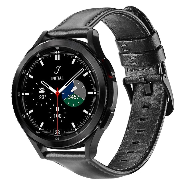 20mm PU Læder Urrem Til Samsung Galaxy Watch3 41mm/Watch 6 40mm/44mm/Watch6 Classic 43/47mm Black