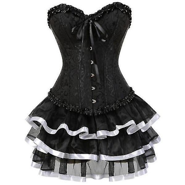 Seksikkäät korsettimekot naisille, plus-koko, ylitoppa burleski-korsetti ja minihame-setti, tutu-korsetti white 4XL