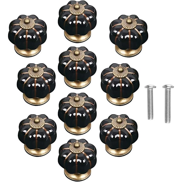 10-pack Vintage Keramiska Pumpa Dörrknoppar För Skåp Låda Skåp Heminredning - Svart