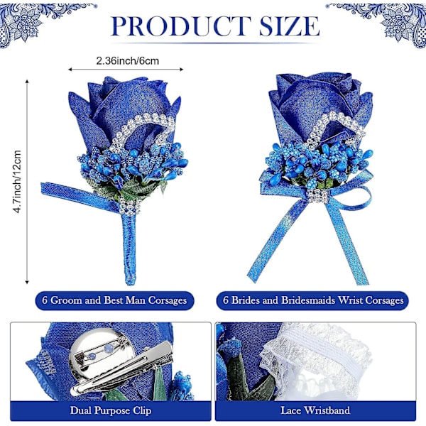 12 Stk. Håndleds Corsage Boutonniere Sæt Kunstig Rose Håndlavet Brudepige Corsage Og Brudgom Herre Boutonniere Til Prom Dragt Dekoration, Bryllup, Cerem