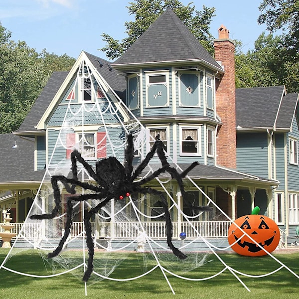 Halloween Dekorasjoner Edderkoppnett 2,5m Halloween Edderkoppnett Svart Falsk Edderkopp Med Trekantet Stort Edderkoppnett For Innendørs Utendørs Hage Hjem