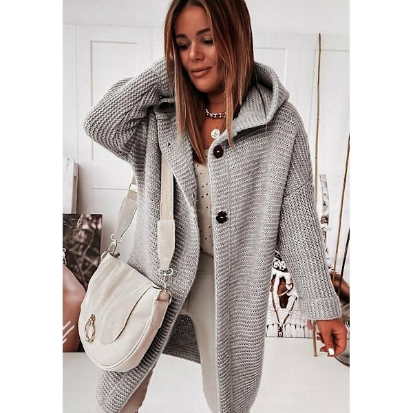 2023 Ny hætte strikket hue krave temperament pendler løs cardigan dame sweater dametøj Black Xl