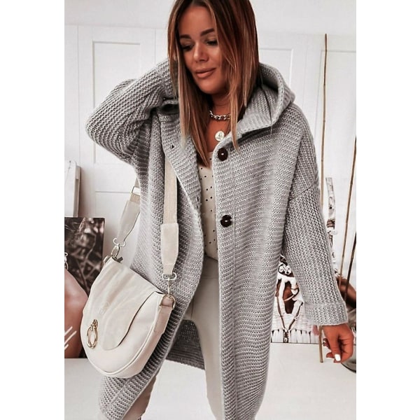 2023 Ny hætte strikket hue krave temperament pendler løs cardigan dame sweater dametøj Plum red L