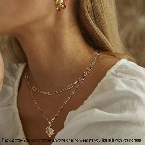 Lagdelte Choker Halskjeder For Kvinner, 14k Gullbelagt Delikat Lagdeling Paperclip Kjede Halskjede Enkelt Justerbart Initial Mynt Anheng Halskjeder Lagdelt