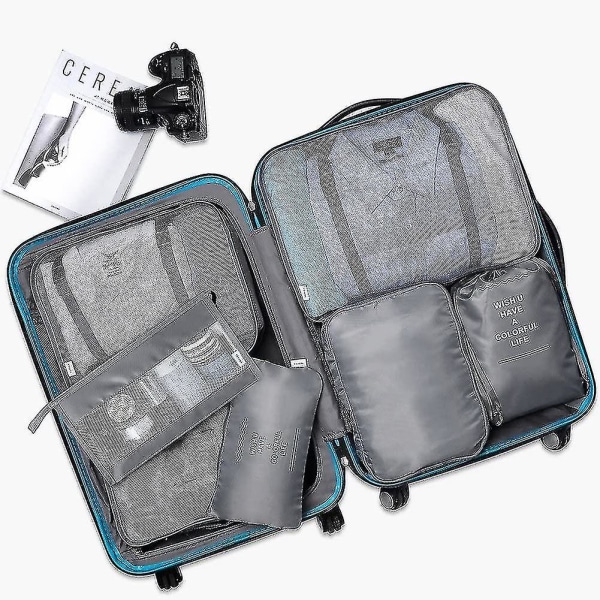 Packningskuber Resebagageförpackningsorganisatorer Set med toalettväska (7 st) Gray