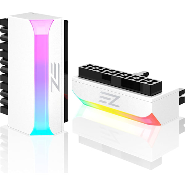 24-stifts 90 Graders Strömkontakt Adapter 5V 3-stifts ARGB Regnbåge Hona till Hane Strömkontakt Adapter för Dator Moderkort ATX Strömförsörjning - Vit - 1-pack